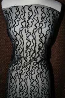 SHEER black netting sequin PINSTRIPE stretch fabric 54  