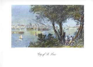 SAINT LOUIS MISSOURI circa 1874 color print Steamboats  