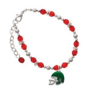 Small Green Football Helmet Red Czech Glass Beaded Charm 
