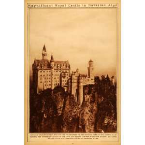   Castle Bavarian Alps King Ludwig II Schloss   Original Rotogravure