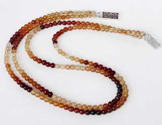 2LINE SPECTACULAR SRI LANKAN HESSONITE 5MM ROUND BEADS SILVER NECKLACE 