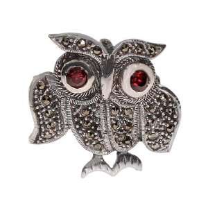    Sterling Silver Marcasite Owl Pin Eves Addiction Jewelry