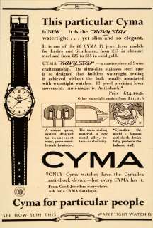   Ad Cyma Watch Wristwatch Navy Star Cymaflex   ORIGINAL ADVERTISING