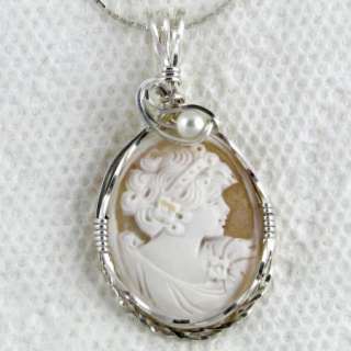 Fine Hand Carved Shell Cameo Pendant Sterling Silver  