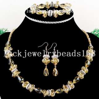 AB Buff Crystal Drop Necklace Bracelet Earrings Set FG3896  