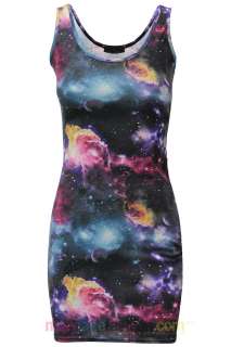 New Ladies Womens Space Stars Printed Sleeveless Dress Long Vest Top 8 