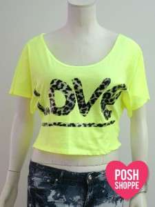 Womens Plus Size Clothing Crop Top LOVE Neon Pink 2X