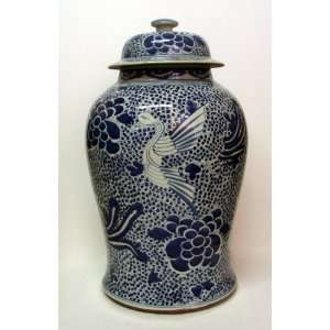   Blue and White Porcelain phoenix & flower Temple Jar