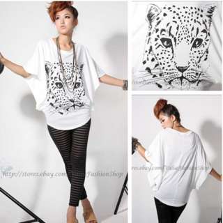 HOT NEW Korea Fashion Womens Casual Batwing Leopard T Shirt Cotton Tee 