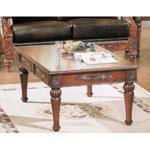  Coffee Table with Carved Floral Design Brown Finish