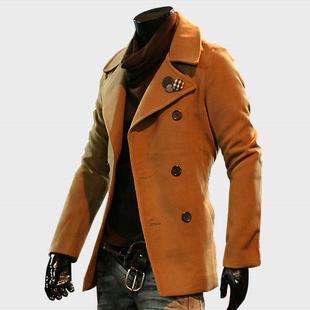 caihao NWT Mens Premium Slim Stylish Wool Double Breasted Trend Coat M 