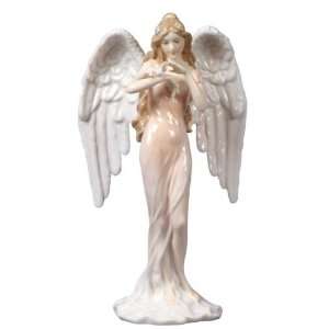  7.75 inch White Glazed Porcelain Guardian Angel Salmon Dress 