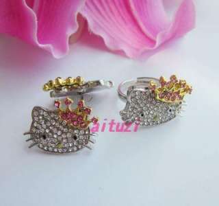 cute Hello kitty crown ring earring ring 2 item set M18  