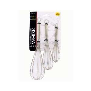 24 Packs of 3 Assorted Size Steel Whisks