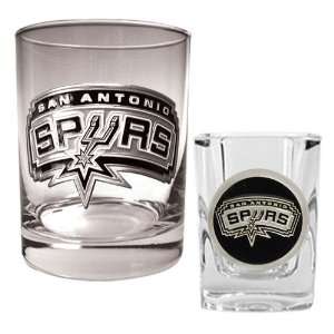   Antonio Spurs NBA Rocks Glass & Square Shot Glass Set   Primary Logo