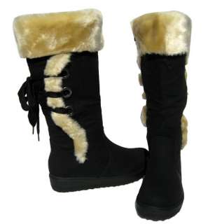 Black Womens BOOTS Knee High Winter Fur Lined Snow shoe Ladies size 9 