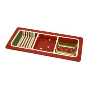 IMAX Whimsical Three Section Tray Dolomite Holiday Colored Designs 