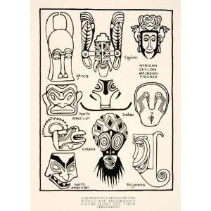  1929 Print African Ceylon Native American Indian Figures 