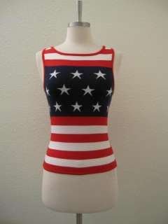 STARS~ red/white/blue 4th of JULY Patriotic knit tank top USA flag S 