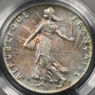 1918 France 50 Centimes PCGS AU 58 Nice Color Toning Walking Liberty 