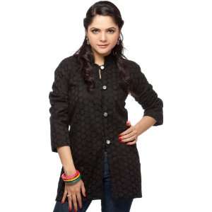  Black Jacket with Lukhnavi Chikan Embroidery   Pure Cotton 