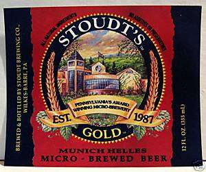Stoudts Gold Beer Bottle Label Stoudt Brew Wilkes Barre  