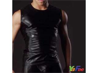 Tank T Shirt faux leather Undershirt Wife Beater S/M/L  