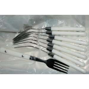  Kitchen Gourmet Set of 8 Forks Stainless with White Plastic 