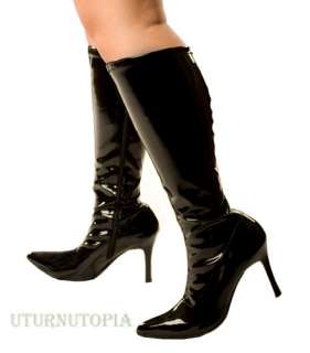 Black Wide Calf Pointy Toe Plus Size Knee High Boots Gothic Retro Gogo 