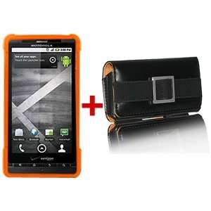   Case Leather Pouch Combo Orange For Verizon Motorola Droid X Mb810