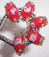 Red Flower Murano Glass Beads fit European Charm Bracelet b006  