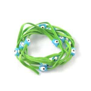  Green Suede Kabbalah String Bracelet with Lucky Eyes 