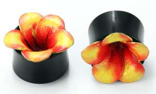 Horn Plug & Painted LEATHER FLOWER CAP   Price Per 1  
