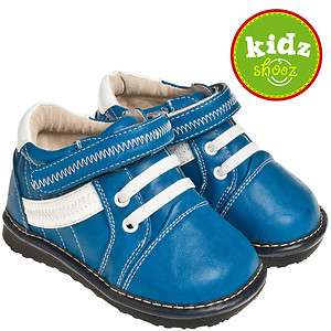   Infant Toddler Leather Squeaky Shoes   Blue with White Stripes  