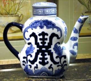 NEW COBALT Blue & White CHINA TEAPOT Pottery Porcelain Delft Style Tea 