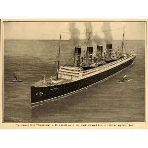  1915 Print RMS Aquitania Cunard Line Ocean Liner Ship 