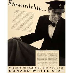  1938 Ad Cunard White Star Line Steward Ocean Liner NICE 
