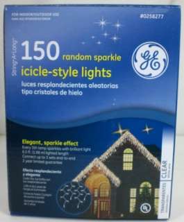 150 GE Random Sparkle Christmas Icicle Lights Clear White Wire  
