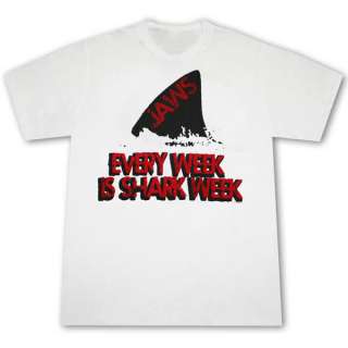 Jaws Every Week Is Shark Week White Graphic TShirt  
