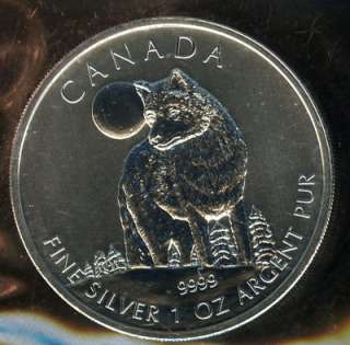 VERY NICE 2011 CANADIAN FIVE DOLLAR TIMBER WOLF 1 OZ .999 SILVER COIN 
