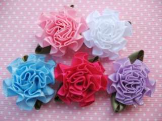 40 Ribbon Cabbage Rose W/leaf Flower Appliques/Craft  