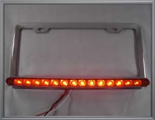 Chrome License Plate Frame w/ Red 14 LED 3rd Brake Light Bar   Hotrod 