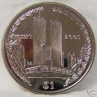 BVI NYC TWIN TOWERS 9 11 TRIBUTE 2002 $1 CUNI COIN UNC  