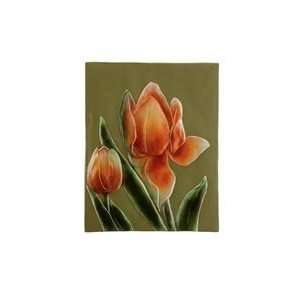  Orange Tulip Leaf Polystone Wall Tile Plaque
