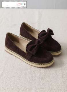 Brown Cute Bowknot Loafer Moccasin Flat Shoes Girl Japanese Korean 