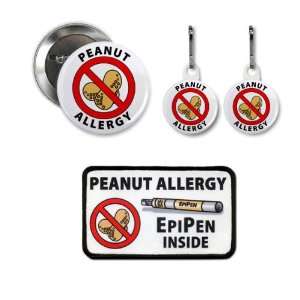 ALLERGIC NO PEANUTS Allergy Medical Alert Patch Button White Zipper 