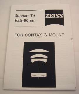 Zeiss Sonnar T* f/2.8 90mm for Contax G Mount Lens User Manual 
