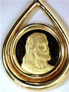 9999(24kt) GOLD Jesus Christ coin 1/20 oz in 14kt Gold tear drop 