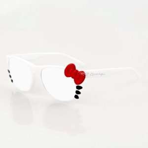 Cute Kitty Bow Wayfarer Glasses Clear Lens   White & Red 