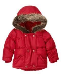GYMBOREE PENGUIN CHALET RED PUFFY HOODED JACKET 6 12 NW  
